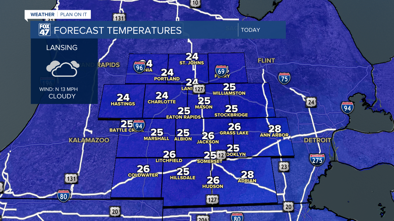 High Temperatures in the Mid 20's Today