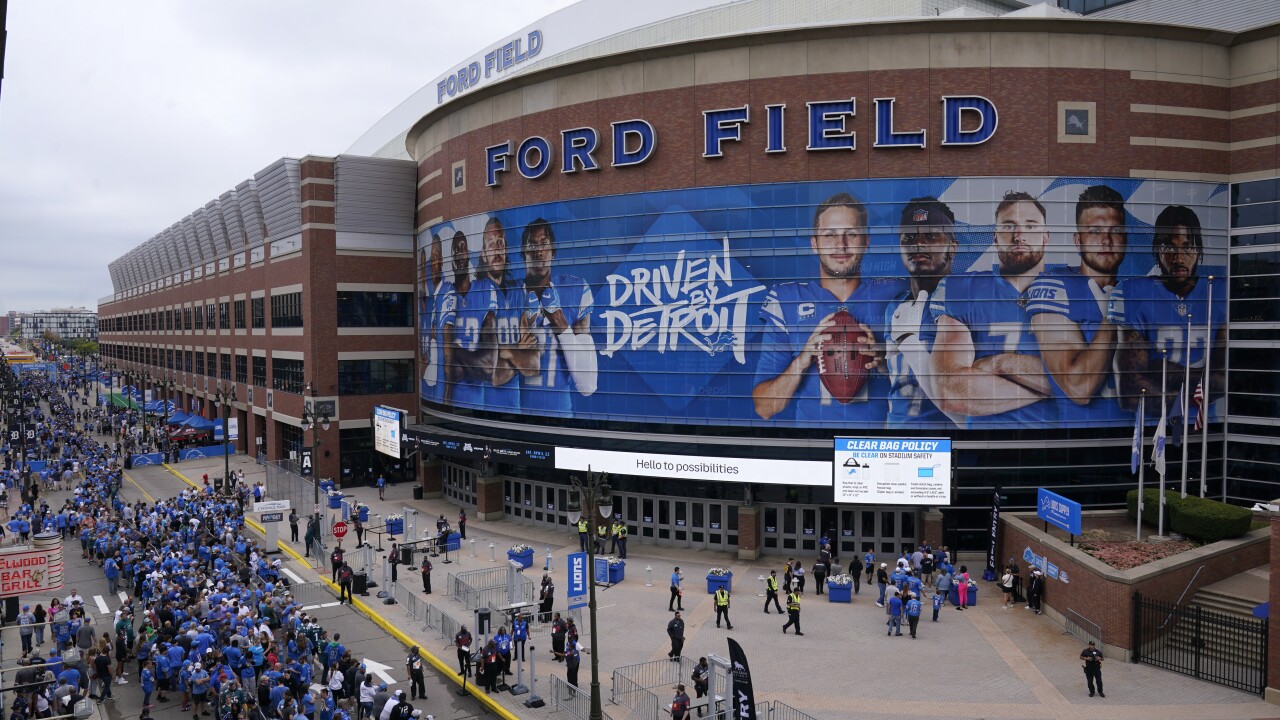 FILE Ford Field 2022 Exterior Eagles Lions Football