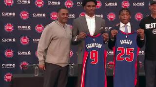 Pistons introduce draft picks Ausar Thompson, Marcus Sasser